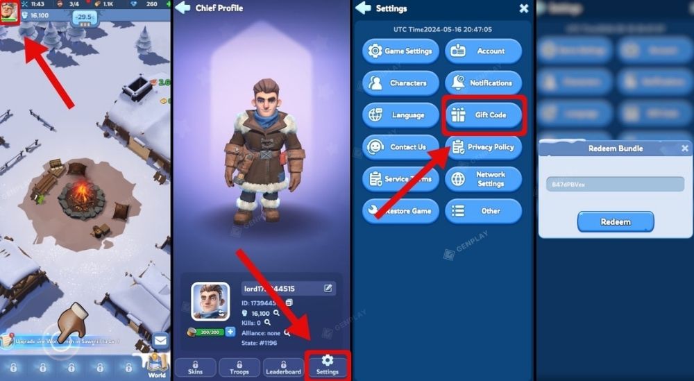 Nhập thông tin code trong phần cài đặt game