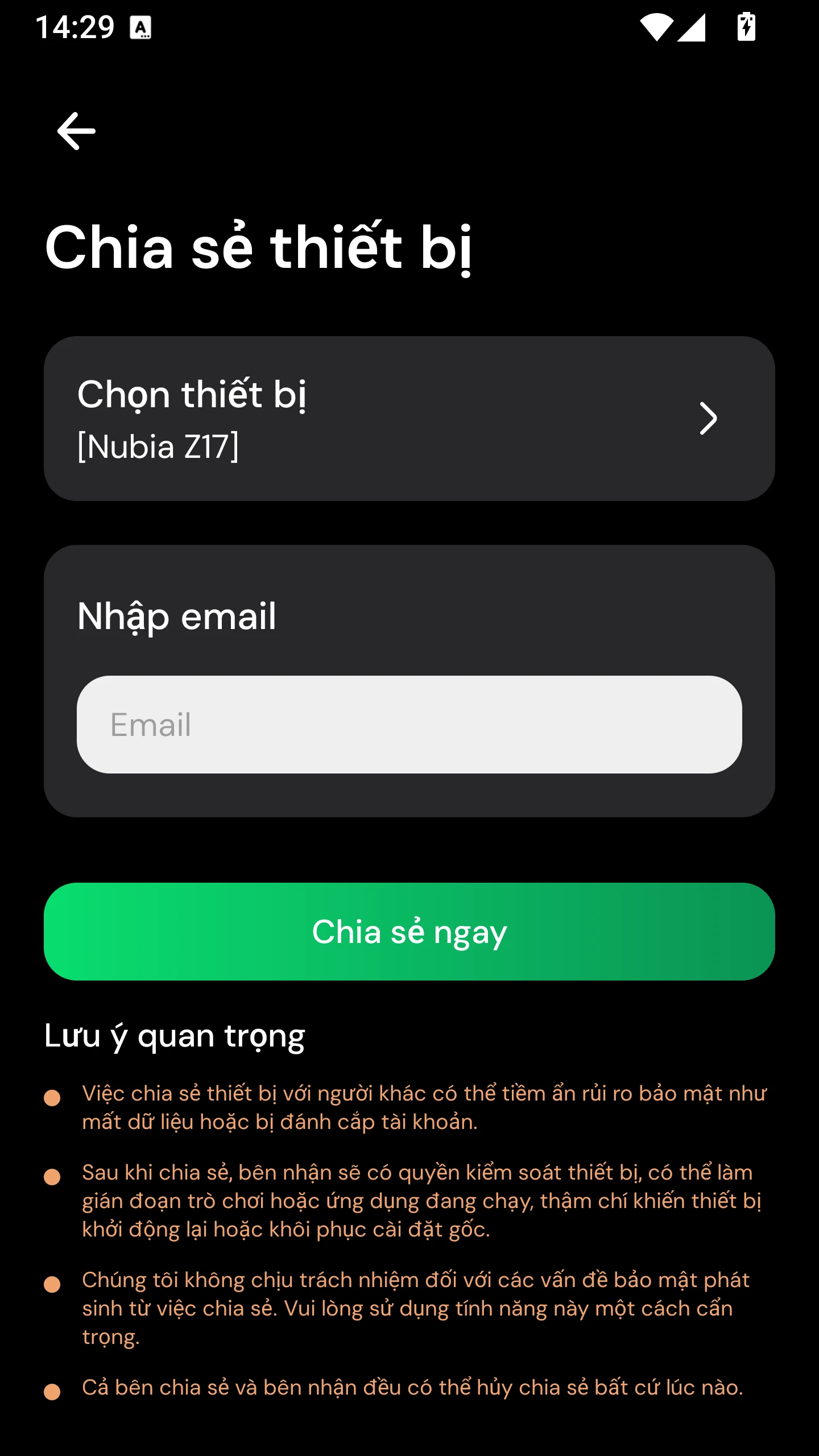 Chia sẻ thiết bị GenPlay bằng email